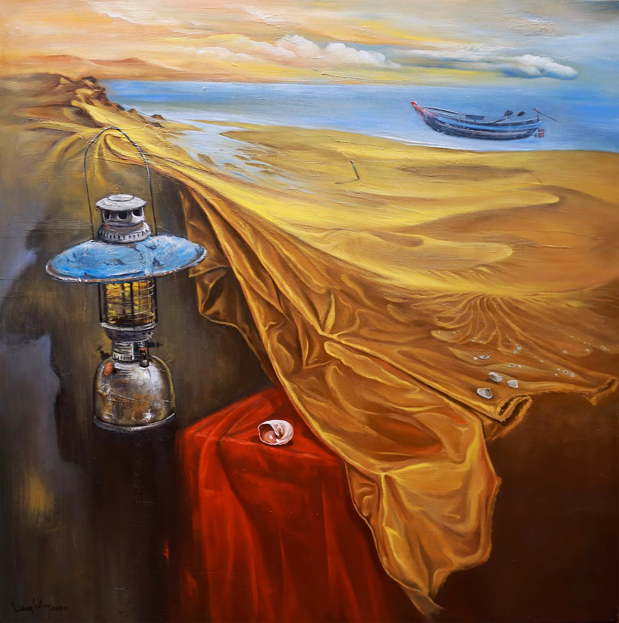 Tác phẩm Đài cát vàng (sơn dầu, 100cm x 100cm, 2020) của Nguyễn Lương Sáng Tác phẩm Đài cát vàng (sơn dầu, 100cm x 100cm, 2020) của Nguyễn Lương Sáng