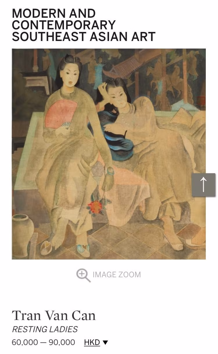 Tranh Trần Văn Cẩn đang rao bán trên Sotheby's có màu lụa khá mới