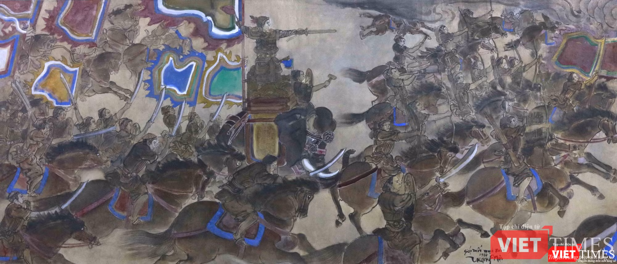 Khởi Nghĩa, Màu nước trên lụa, 77x180 cm, Trọng Nội Khởi Nghĩa, Màu nước trên lụa, 77x180 cm, Trọng Nội