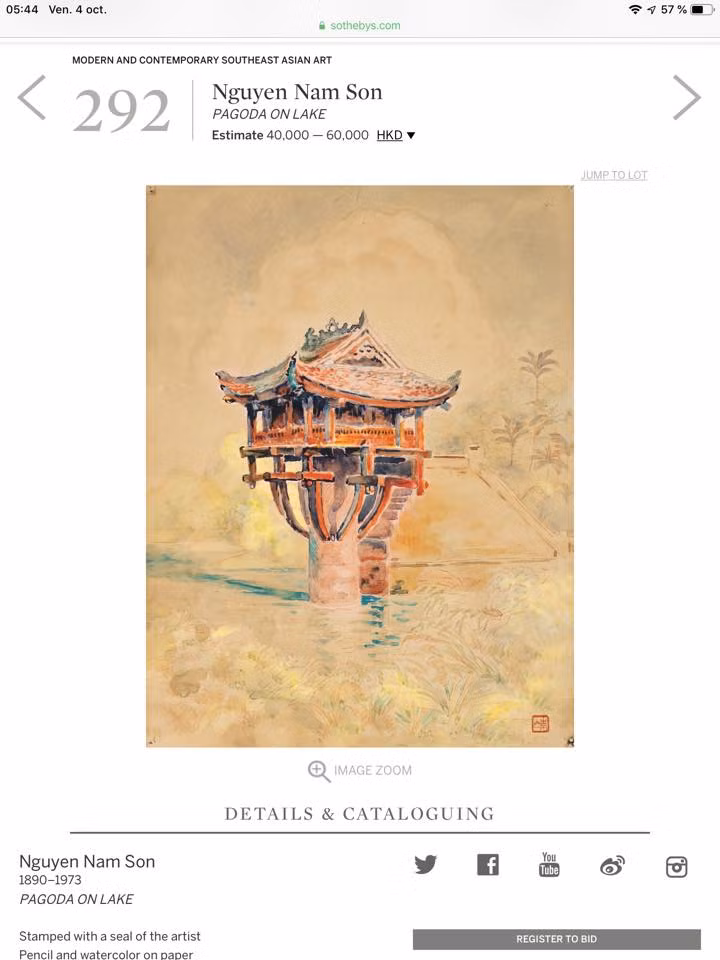 Bức “Pagoda on Lake” mà Sotheby’s đang rao bán vào phiên đấu giá ngày mai 6/10 Bức “Pagoda on Lake” mà Sotheby’s đang rao bán vào phiên đấu giá ngày mai 6/10