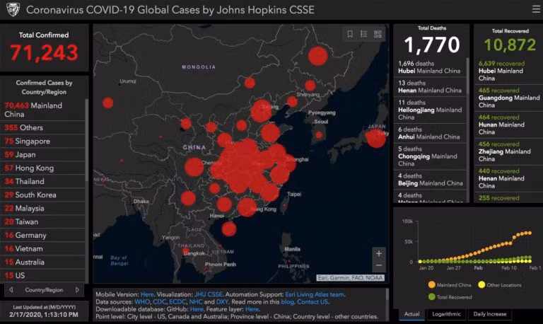 Bản đồ dịch Covid-19 của Đại học Johns Hopkins (Hoa Kỳ) Bản đồ dịch Covid-19 của Đại học Johns Hopkins (Hoa Kỳ)