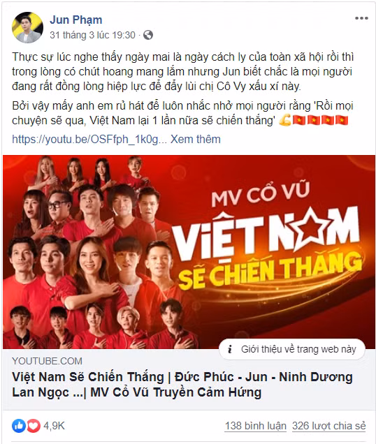 Facebook Jun Phạm cũng thu hút 4,9 K lượt like và nhiều comment tích cực Facebook Jun Phạm cũng thu hút nhiều lượt like và comment tích cực