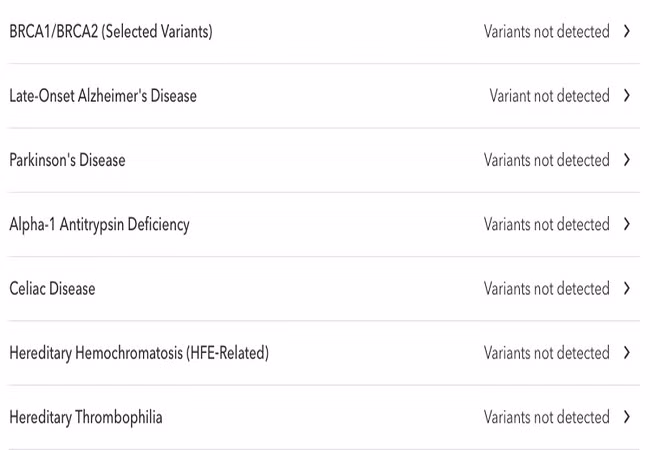 Trang kết quả sức khỏe từ tài khoản của công ty 23andMe (Ảnh The Verge) Trang kết quả sức khỏe từ tài khoản của công ty 23andMe (Ảnh The Verge)