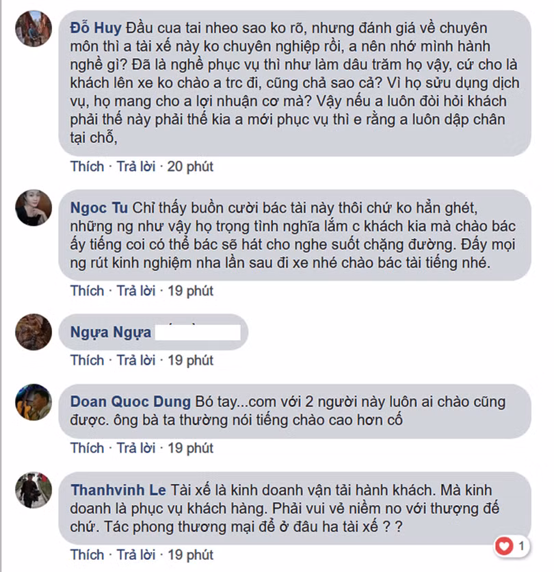 Những người xem clip trên Facebook bày tỏ quan điểm của mình về hành vi của tài xế và hành khách