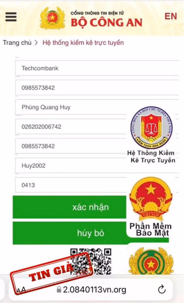 website giả mạo Cổng thông tin điện tử Bộ Công an website giả mạo Cổng thông tin điện tử Bộ Công an