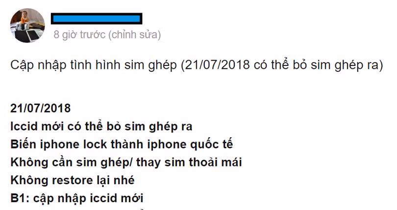 Một người dùng FB thông báo về mã ICCID "thần thánh" mới Một người dùng FB thông báo về mã ICCID "thần thánh" mới