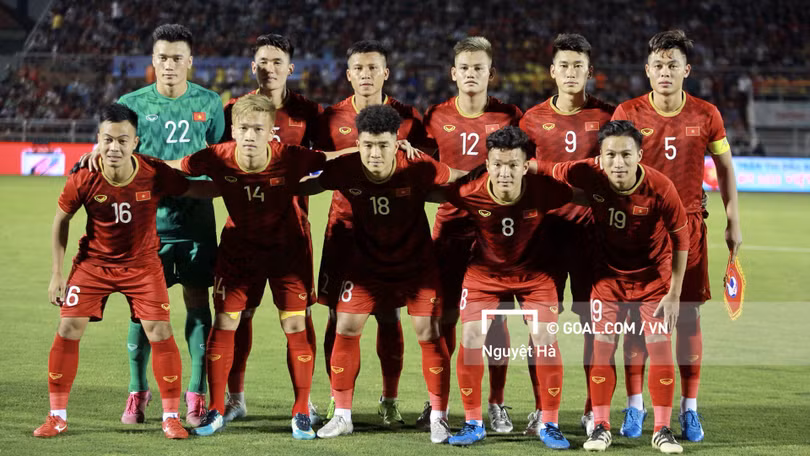 Các cầu thủ U22 Việt Nam tại trận giao hữu với U22 UAE (ảnh: Goal.com)