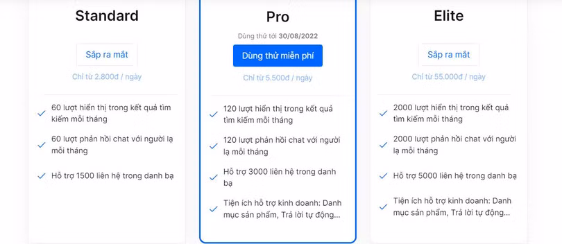 3 gói cước phí của Zalo 3 gói cước phí của Zalo