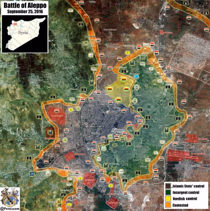Bản đồ tổng quan chiến sự thành phố Aleppo tính đến ngày 25.09.2016