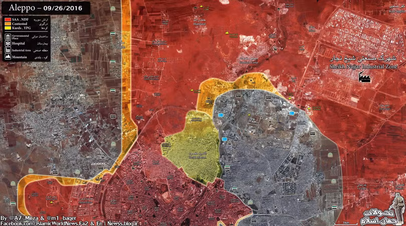 Bản đồ chiến sự thành phố Aleppo tính đến ngày 26.09.2016