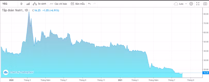 Diễn biến giá cổ phiếu YEG từ đầu năm 2020 tới nay (Ảnh chụp màn hình - Nguồn: TradingView)