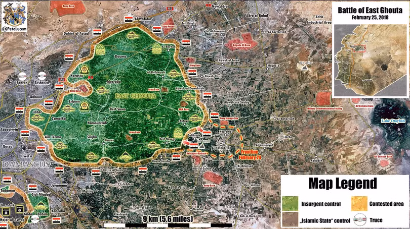 Bản đồ tình hình chiến sự Đông Ghouta tính đến ngày 25.02.2018 theo South Front