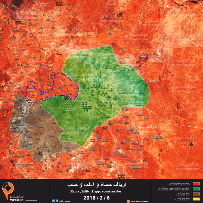 Bản đồ tình hình chiến sự Syria, khu vực đông bắc tỉnh Hama. ảnh Muraselon