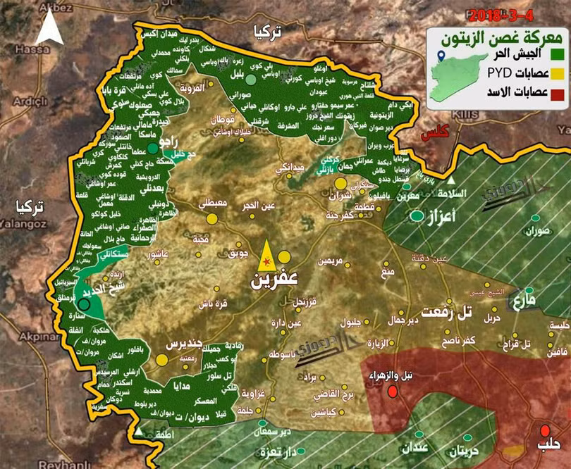Tình hình chiến sự khu vực Afrin tính đến ngày 04.02.2018 theo South Front