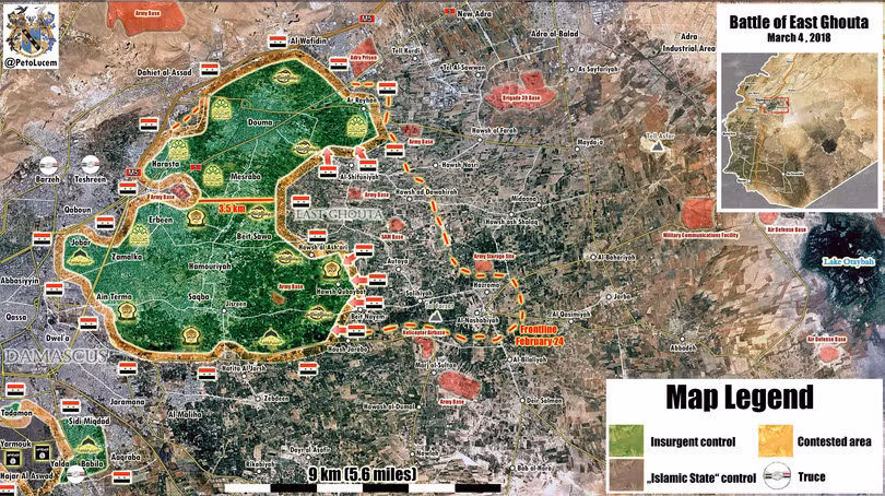 Quân đội Syria còn cách căn cứ Thiết giáp 3,5 km, sẵn sàng chia cắt Đông Ghouta - ảnh minh họa Muraselon