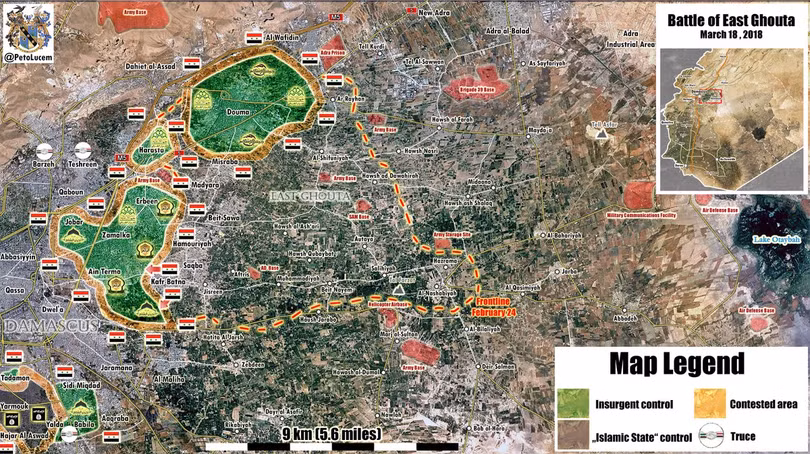 Quân đội Syria giải phóng gần 80 % diện tích khu vực Đông Ghouta. Anh Masdar News