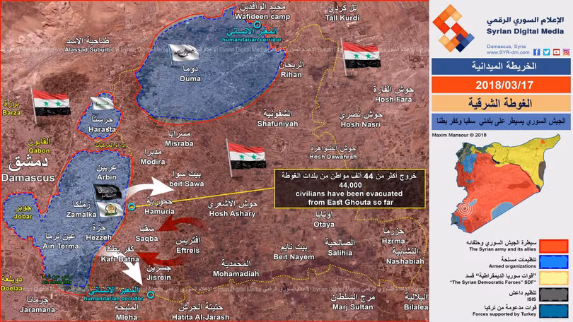 Chiến trường khu vực Đông Ghouta ngày 17.03.2018 theo South Front