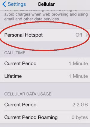 Hướng dẫn phát WiFi bằng iPhone: Bấm Personal Hotspot để bắt đầu quá trình cài đặt điểm truy cập (khoanh đỏ). Hướng dẫn phát WiFi bằng iPhone: Bấm Personal Hotspot để bắt đầu quá trình cài đặt điểm truy cập (khoanh đỏ).