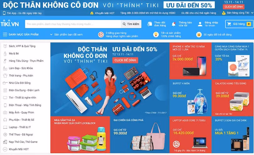 Một phần giao diện website Tiki.vn - Ảnh chụp màn hình