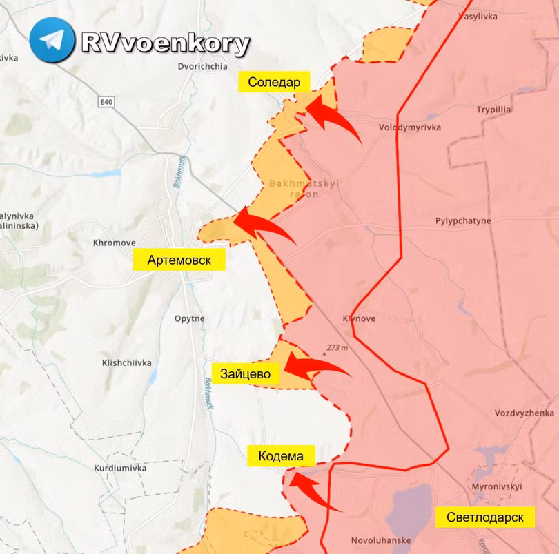 Các hướng tấn công chính của quân đội Nga, dân quân Donbass trên chiến trường Donetsk. Ảnh Rus Vesna.