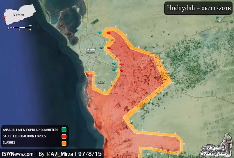 Chiến dịch tấn công của Liên minh quân sự vùng Vinh vào thành phố Yemen al-Hudaydah. Ảnh: South Front.