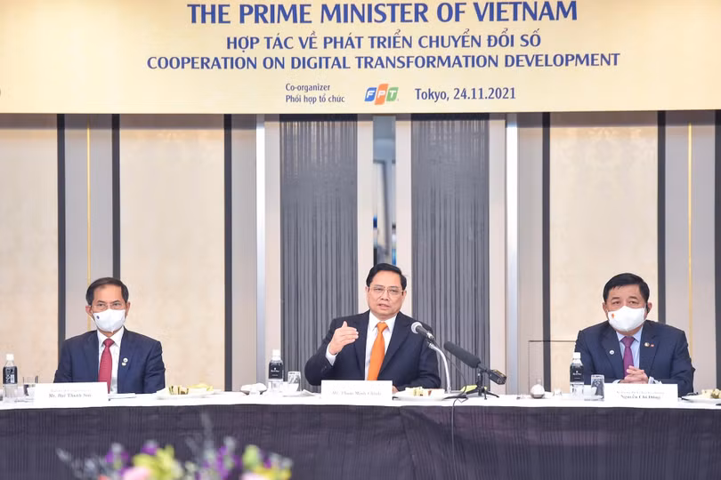Thủ tướng làm việc với các doanh nghiệp Nhật Bản trong lĩnh vực chuyển đổi số (Ảnh: VGP)