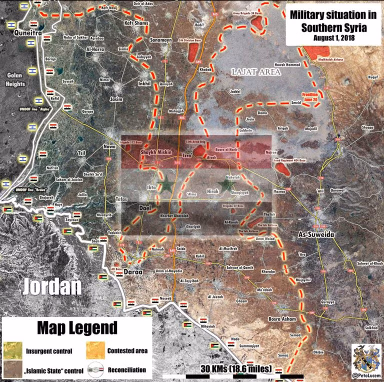 Tổng quan chiến trường Syria tính đến ngày 02.08.2018. Bản đồ South Front