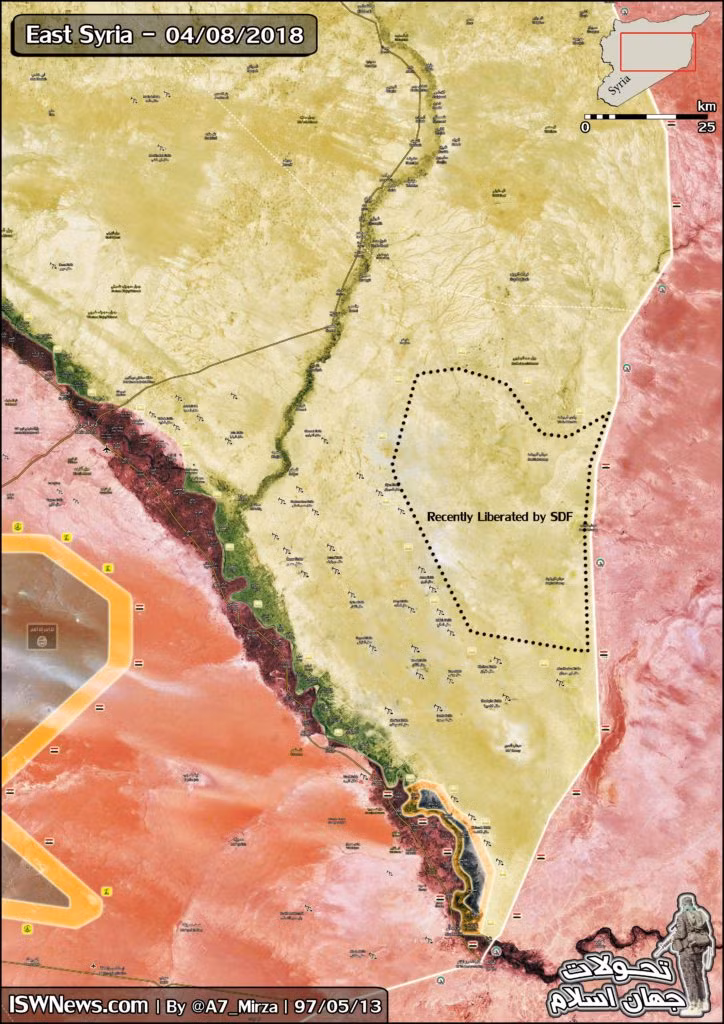 Bản đồ chiến sự vùng phía đông sông Euphrates. Ảnh Masdar News