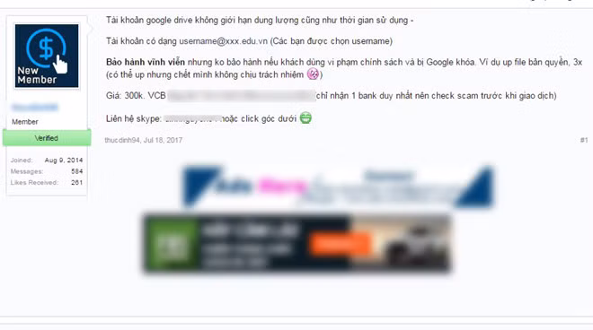 Tài khoản Google Drive hỗ trợ cho giáo dục được ra bán đầy trên các trang chợ đen. Web phim lau tai VN: Mot dong von, tram dong loi hinh anh 1