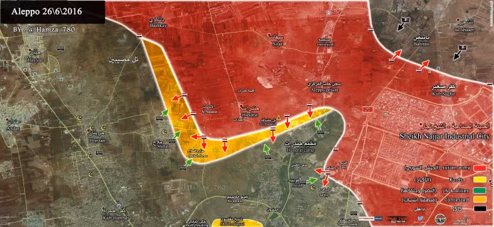 Bản đồ chiến sự vùng Handrat, bắc Aleppo