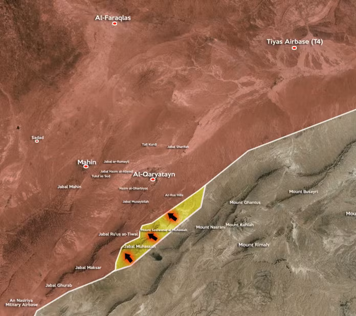Bản đồ khu vực chiến sự gần thành phố cổ quân đội Syria, IS, tỉnh Homs, thành phố cổ al- Qaryatayn, tỉnh Homs