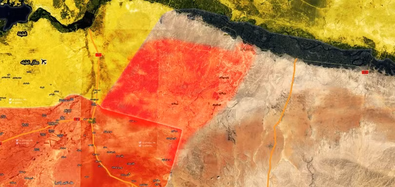 Bản đồ khu vực lực lượng Tiger giải phóng trên vùng nông thôn phía đông tỉnh Raqqa