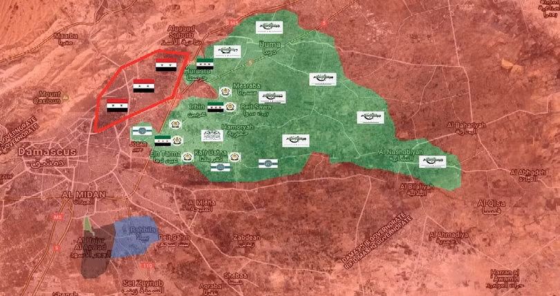Bản đồ chiến sự vùng ngoại ô Damascus, khu vực Đông Ghouta