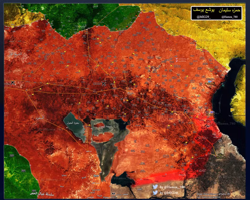 Bản đồ chiến sự khu vực phía đông Aleppo, các đơn vị Tiger cách thị trấn Maskanah khoảng 1,5 km