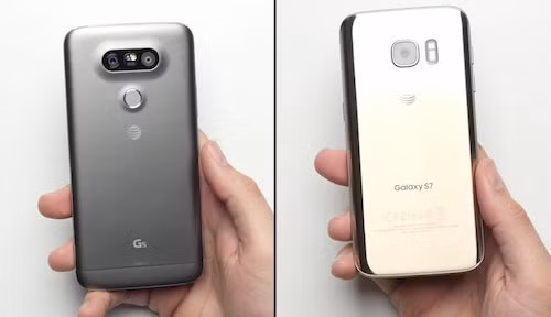 LG G5 với pin tháo rời đặt cạnh Galaxy S7. LG G5 với pin tháo rời đặt cạnh Galaxy S7.