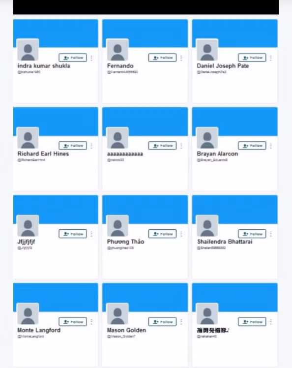 Ảnh chụp một loạt tài khoản theo dõi "ảo" trên Twitter của ông Trump Ảnh chụp một loạt tài khoản theo dõi "ảo" trên Twitter của ông Trump