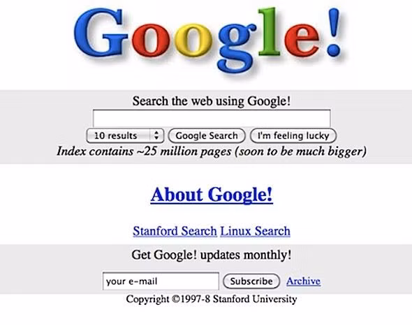 Google.com được tạo ra 20 năm trước, đây là giao diện đầu tiên của nó ảnh 2