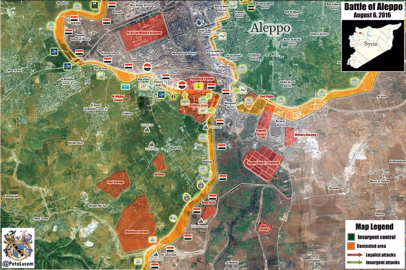Bản đồ chiến sự Aleppo tính đến ngày 08.08.2016