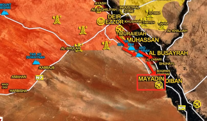 Quân đội Syria tấn công về thành phố Al-Mayadeen trên bờ sông EUphrater - bản đồ tSouth Front