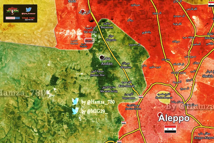 Bản đồ khu vực chảo lửa Anadan phía tây Aleppo