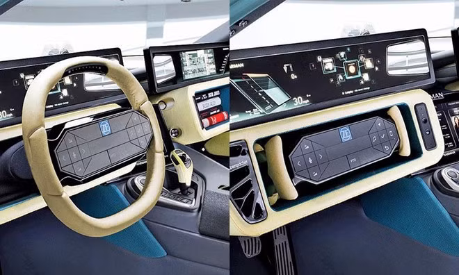 Vô lăng có thể thu gọn trên bản độ của BMW i8. Ảnh:Automotive News. Vô lăng có thể thu gọn trên bản độ của BMW i8. Ảnh:Automotive News.
