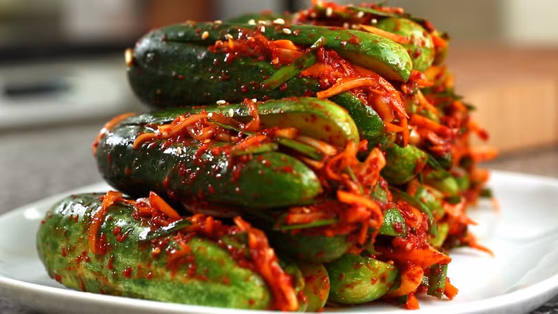Dưa chuột nhồi truyền thống của Hàn Quốc. Ảnh: Maangchi