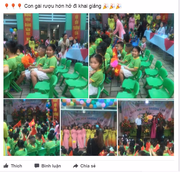 Con gái rượu hớn hở đi khai giảng