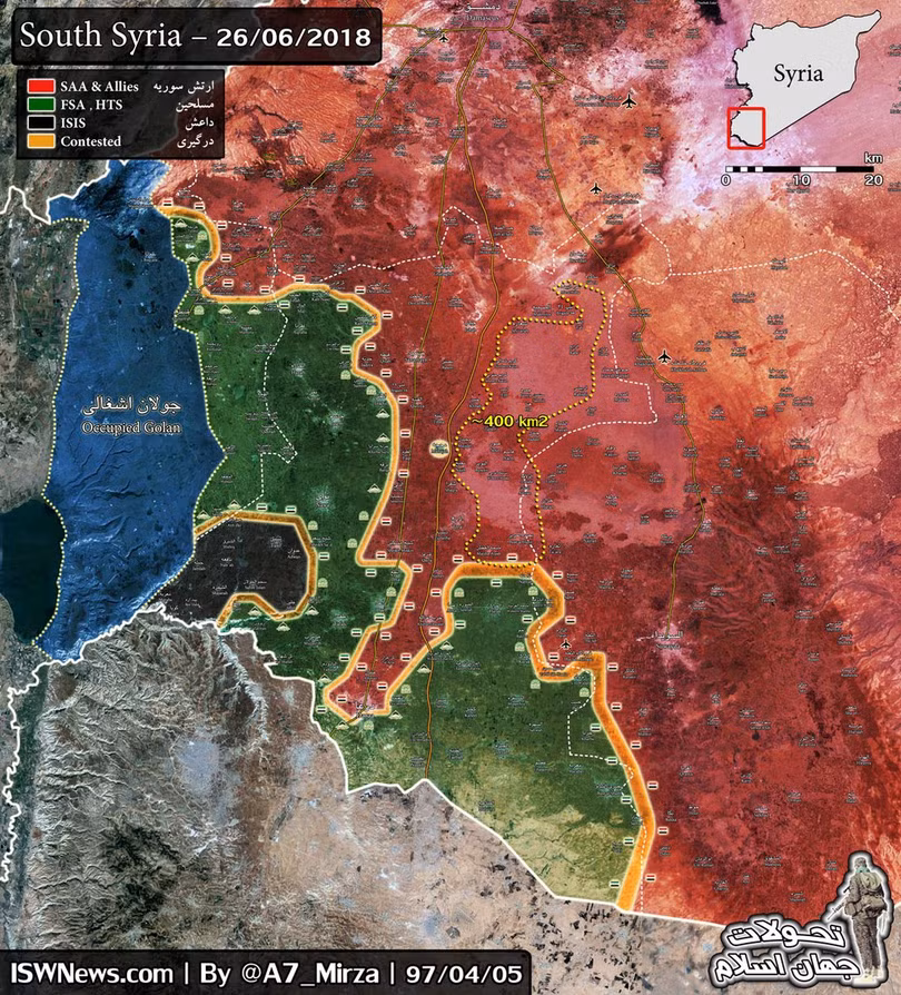 Bản đồ tình hình chiến sự Daraa tính đến ngày 26.06.2018, theo South Front