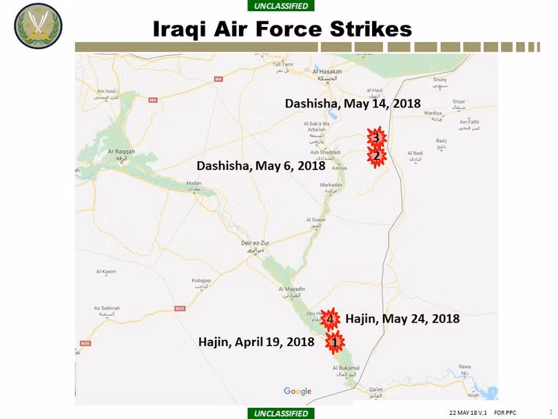 Các vị trí không kích của Iran ở Syria. Sơ đồ bộ tư lệnh Liên quân Mỹ