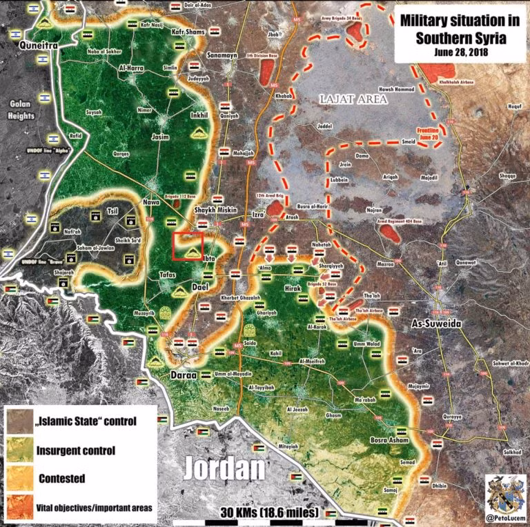 Tình hình chiến sự tỉnh Daraa ngày 28.06.2018 theo South Front