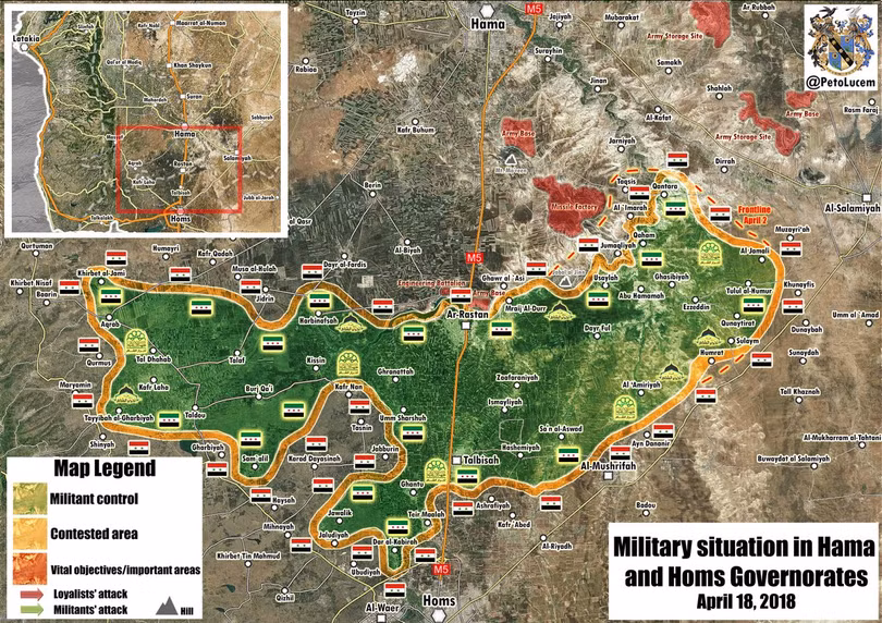 Bản đồ tình hình chiến sự khu vực Rastan - Homs, Hama - ảnh Soth Front