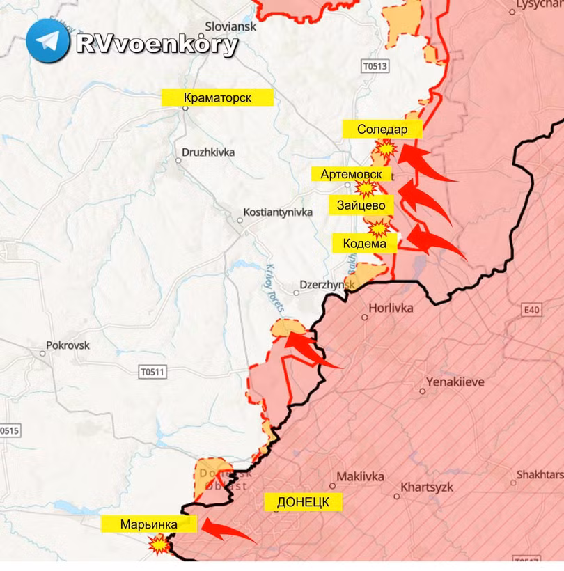 Các mũi tiến công của quân đội Nga, dân quân Donbas trên vùng Donetsk. Ảnh RusVesna. Các mũi tiến công của quân đội Nga, dân quân Donbas trên vùng Donetsk. Ảnh RusVesna.