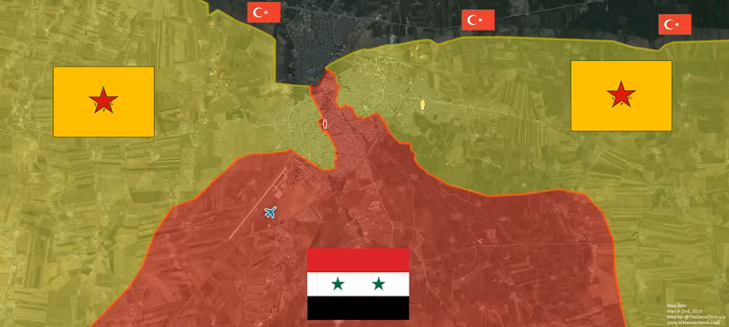 Bản đồ Qamishli, phân bổ lực lượng Syria - Kurd đến 01.05.2016 2016