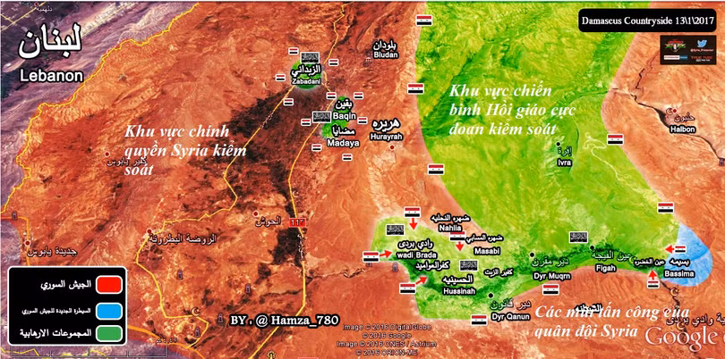 Tình hình chiến sự khu vực Wadi Barada ngoại ô Damascus